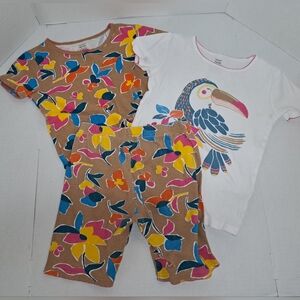 Colorful Floral and Toucan Kids 3-piece Pajama Set Size 10